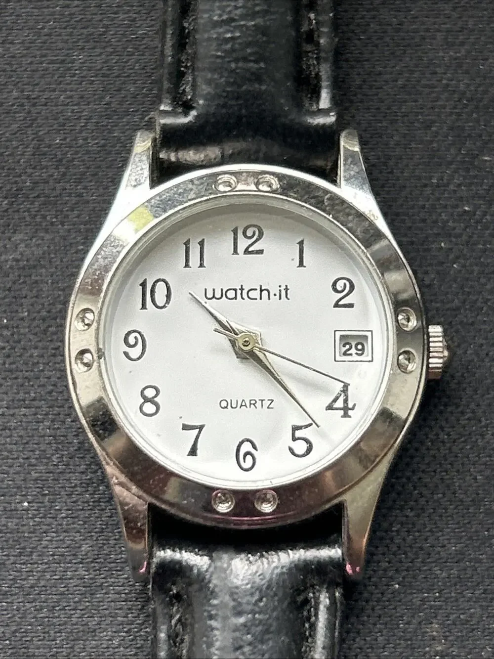 Watch It Silver Tone Black Band Women’s Quartz Watch